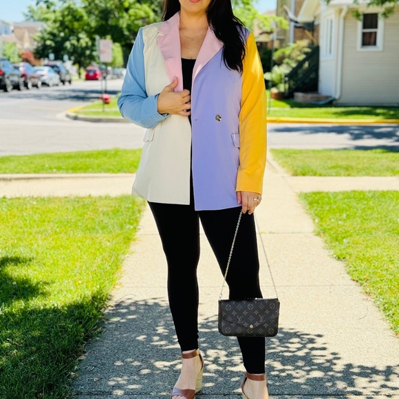 NEW WOMENS COLOR BLOCK BLAZER MEDIUM - Picture 2 of 5
